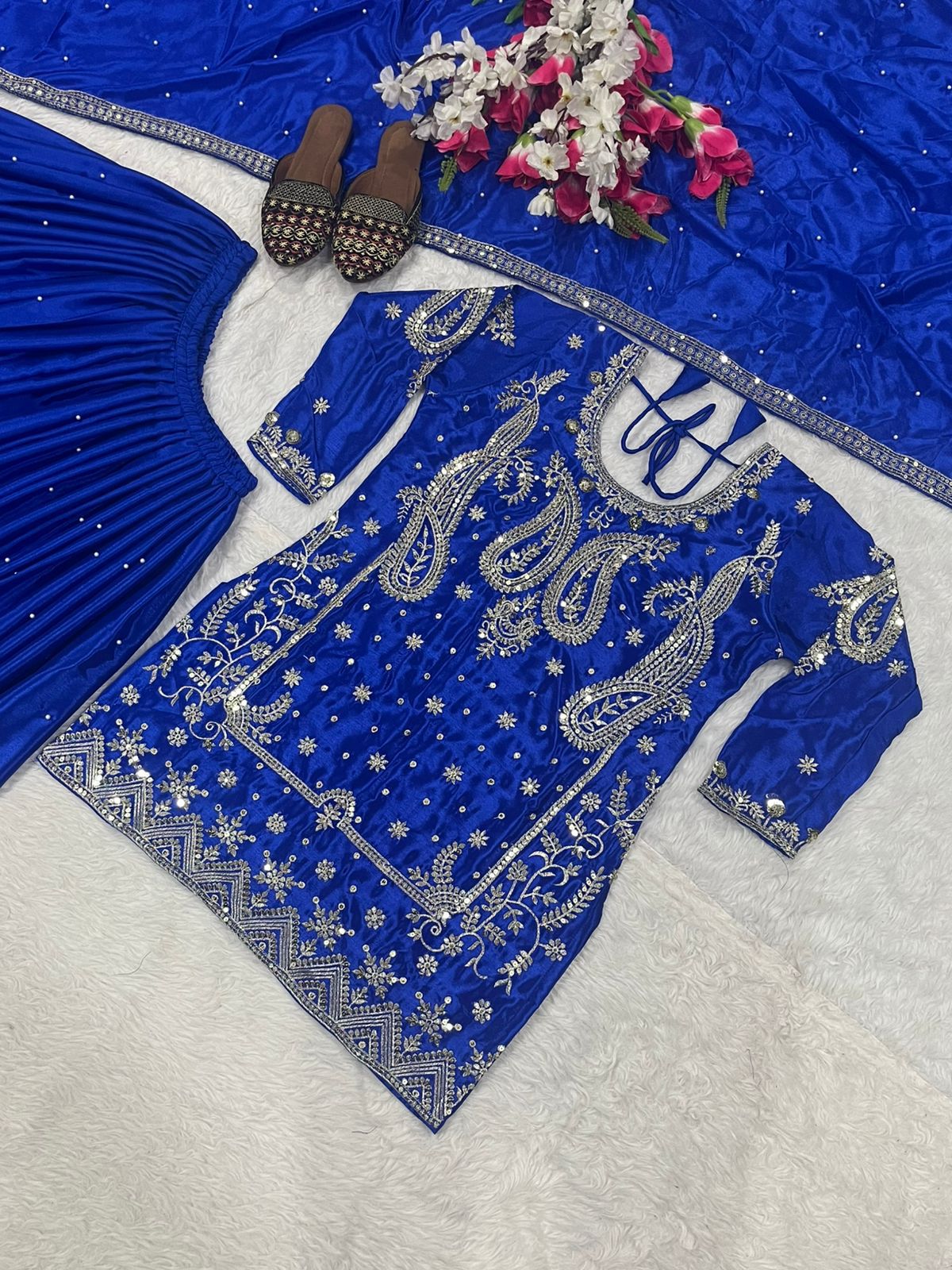 Royal Blue Party Wear Look Top , Sharara Plazzo and Dupatta in Germany