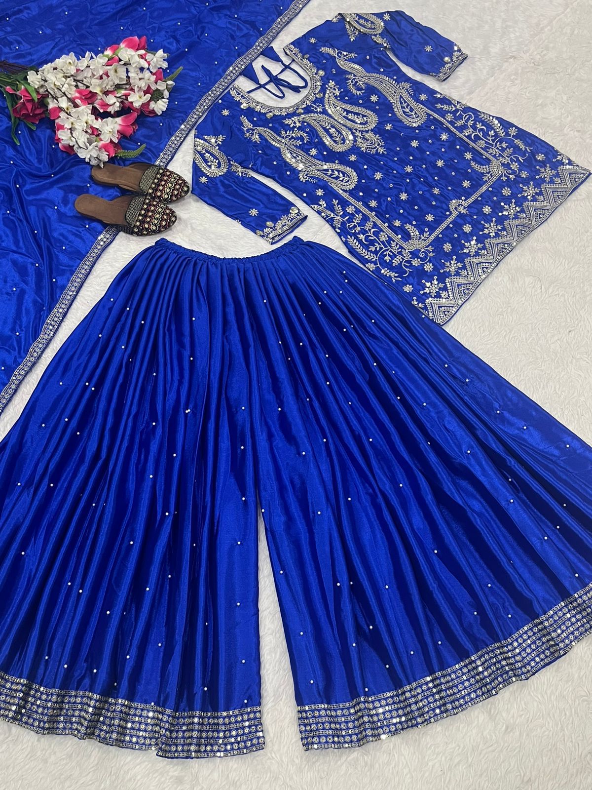 Royal Blue Party Wear Look Top , Sharara Plazzo and Dupatta in Germany
