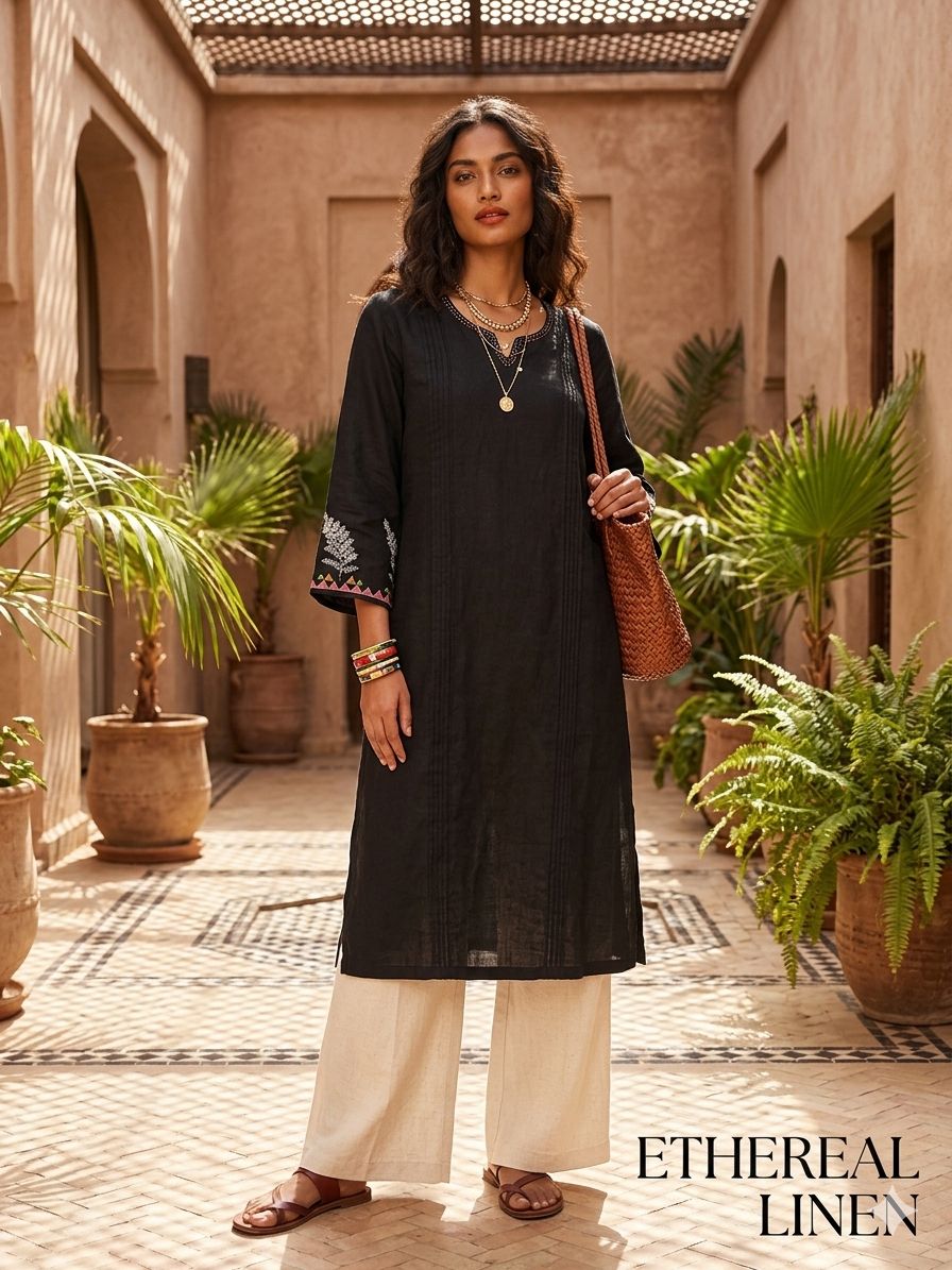 Black Cotton Straight kurta in Germany