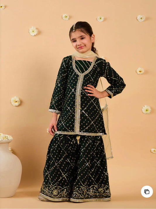 Bottle Green Georgette Sharara Set With Dupatta in Germany
