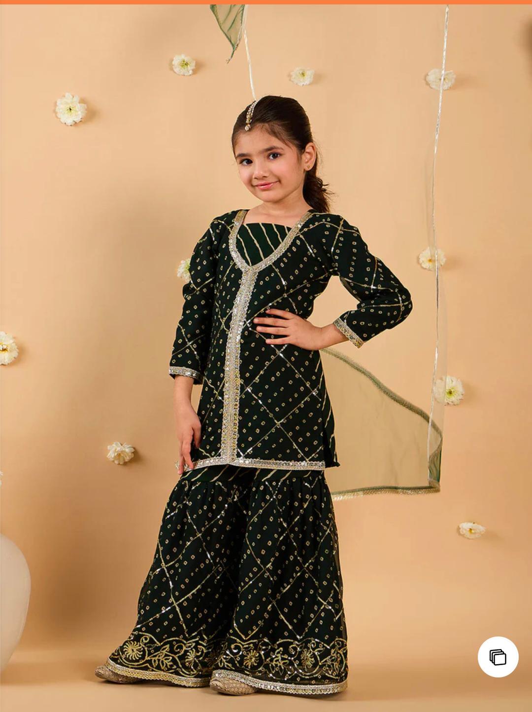 Bottle Green Georgette Sharara Set With Dupatta in Germany