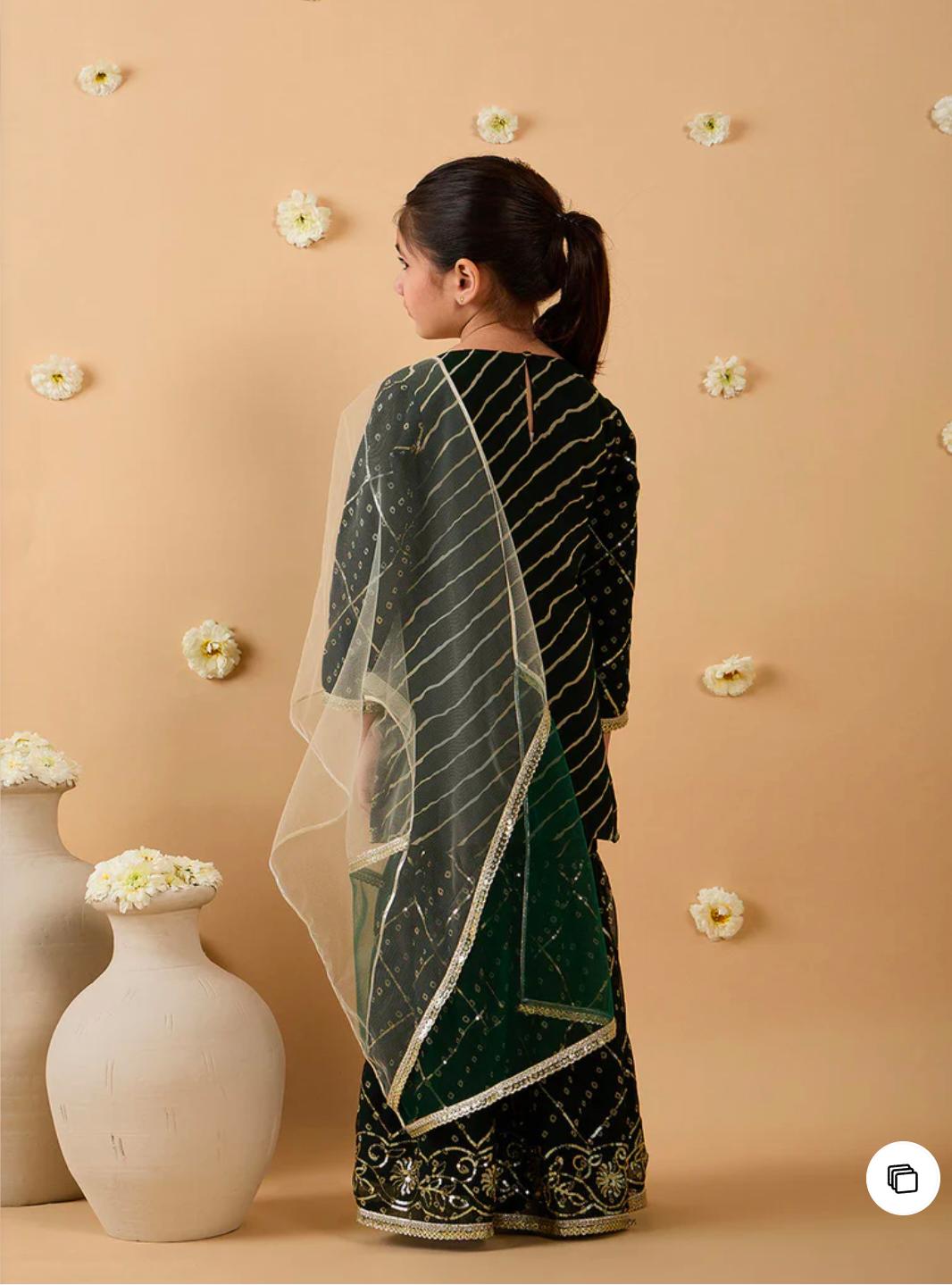 Bottle Green Georgette Sharara Set With Dupatta in Germany