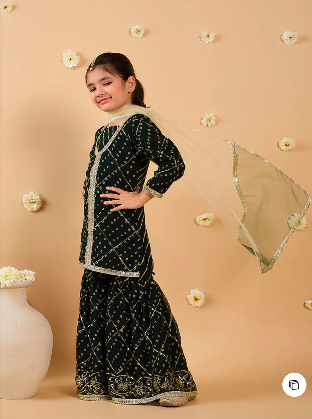 Bottle Green Georgette Sharara Set With Dupatta in Germany