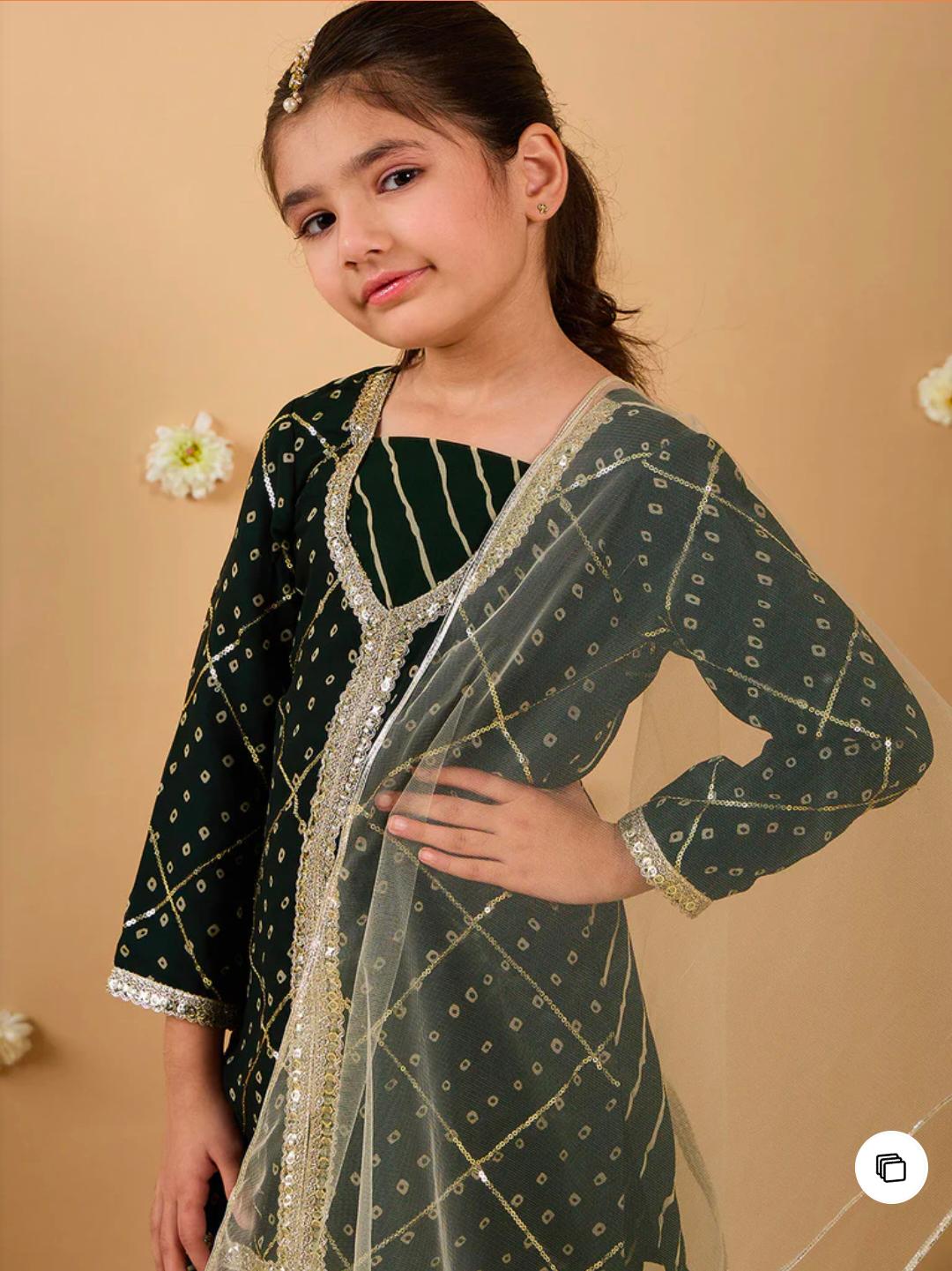Bottle Green Georgette Sharara Set With Dupatta in Germany