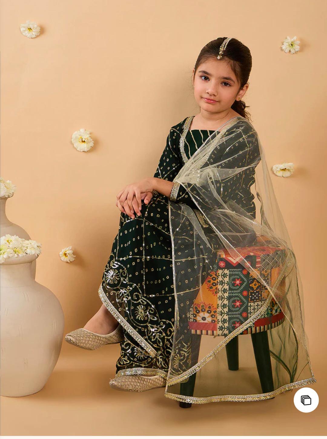 Bottle Green Georgette Sharara Set With Dupatta in Germany