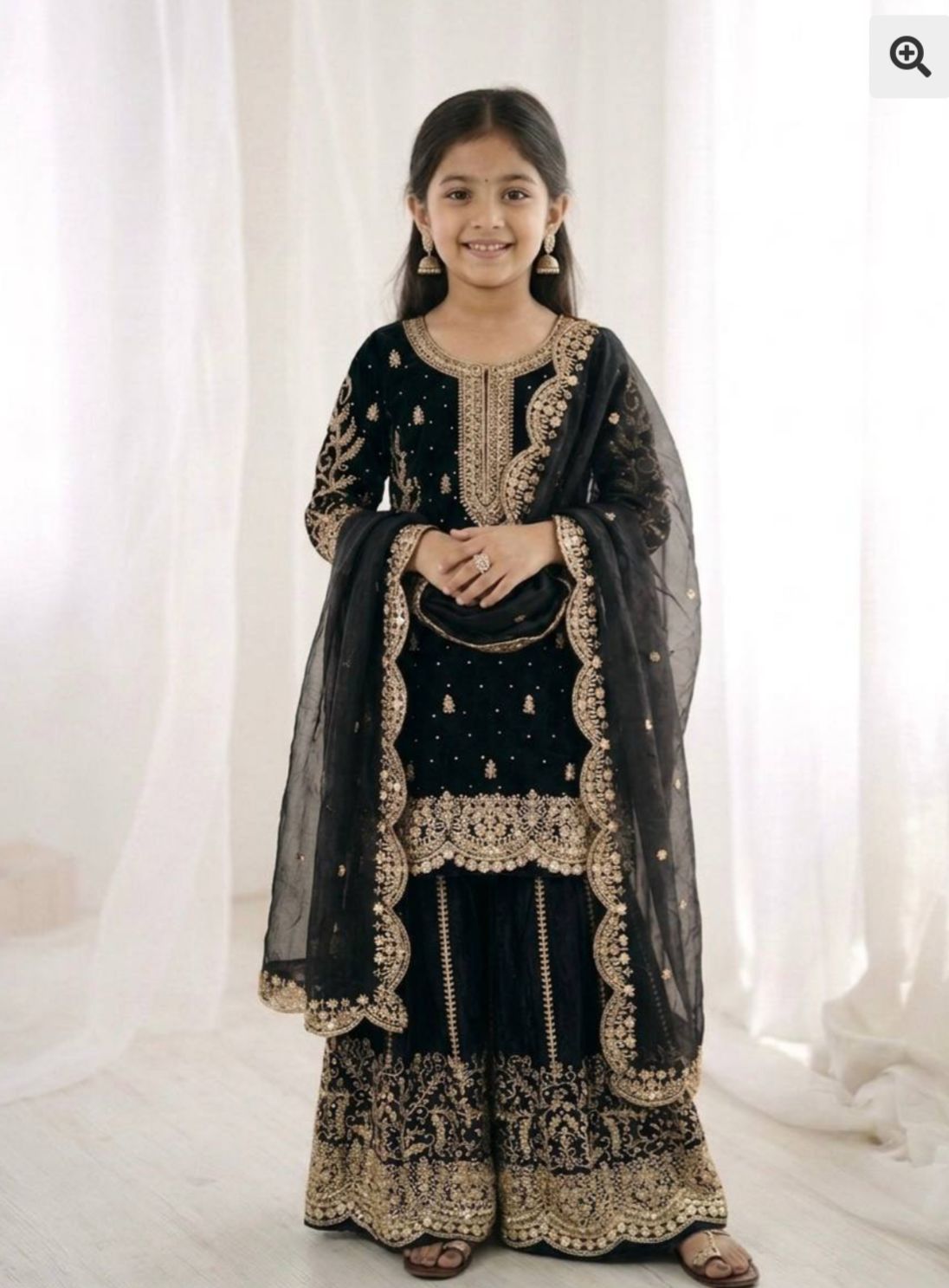 Black Embroidered Work Salwar Suit For Kid in Germany