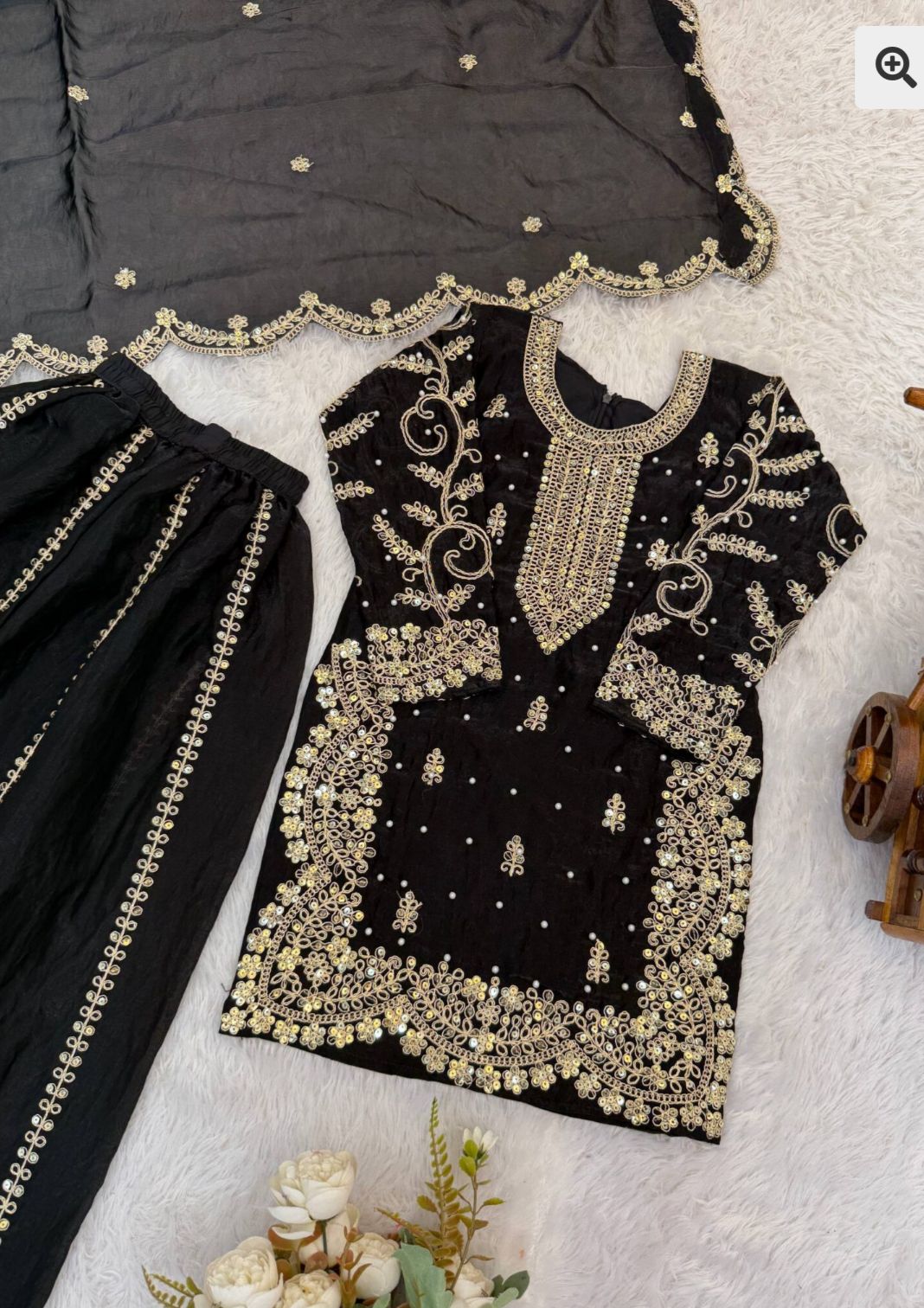 Black Embroidered Work Salwar Suit For Kid in Germany