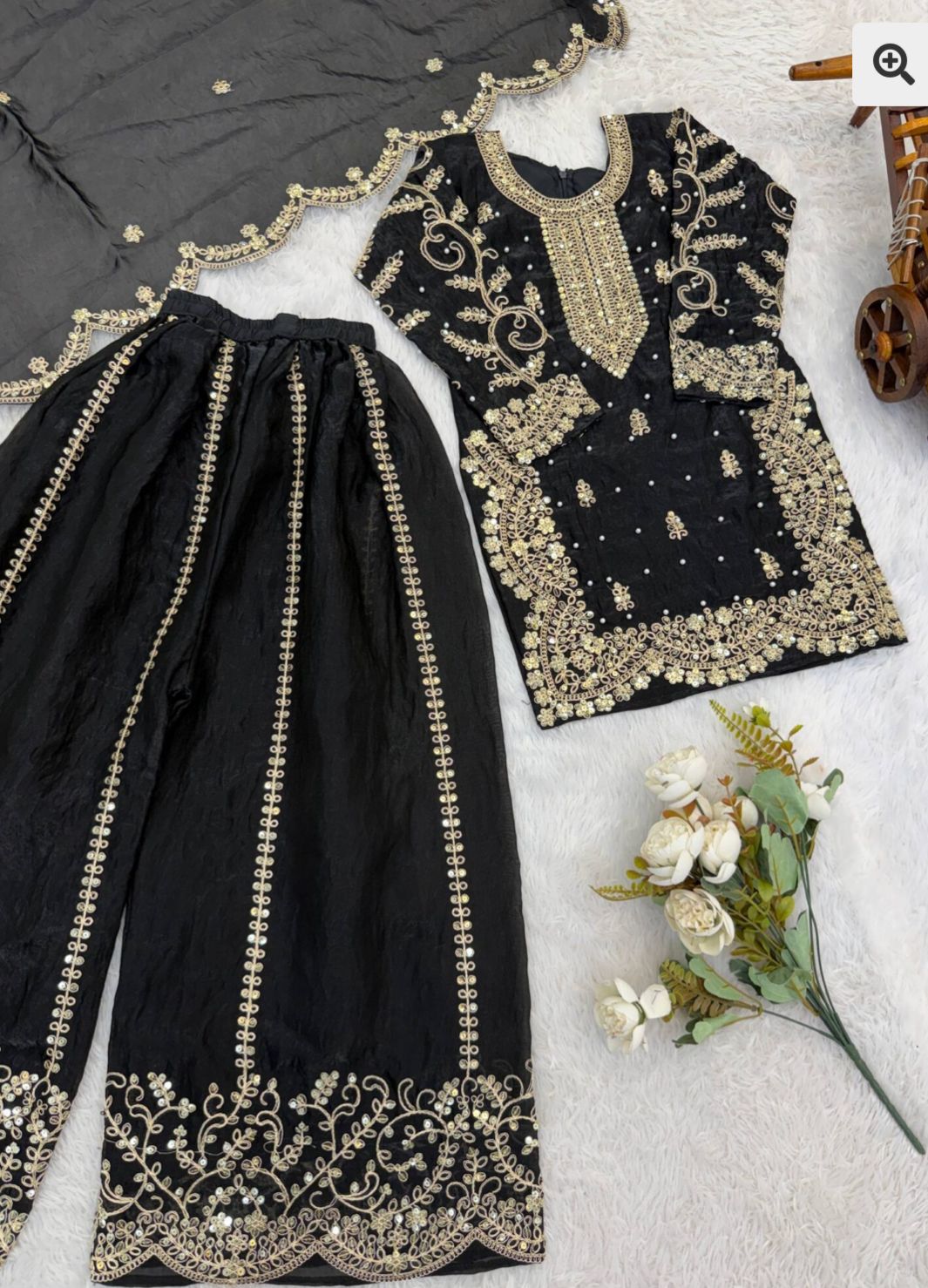 Black Embroidered Work Salwar Suit For Kid in Germany