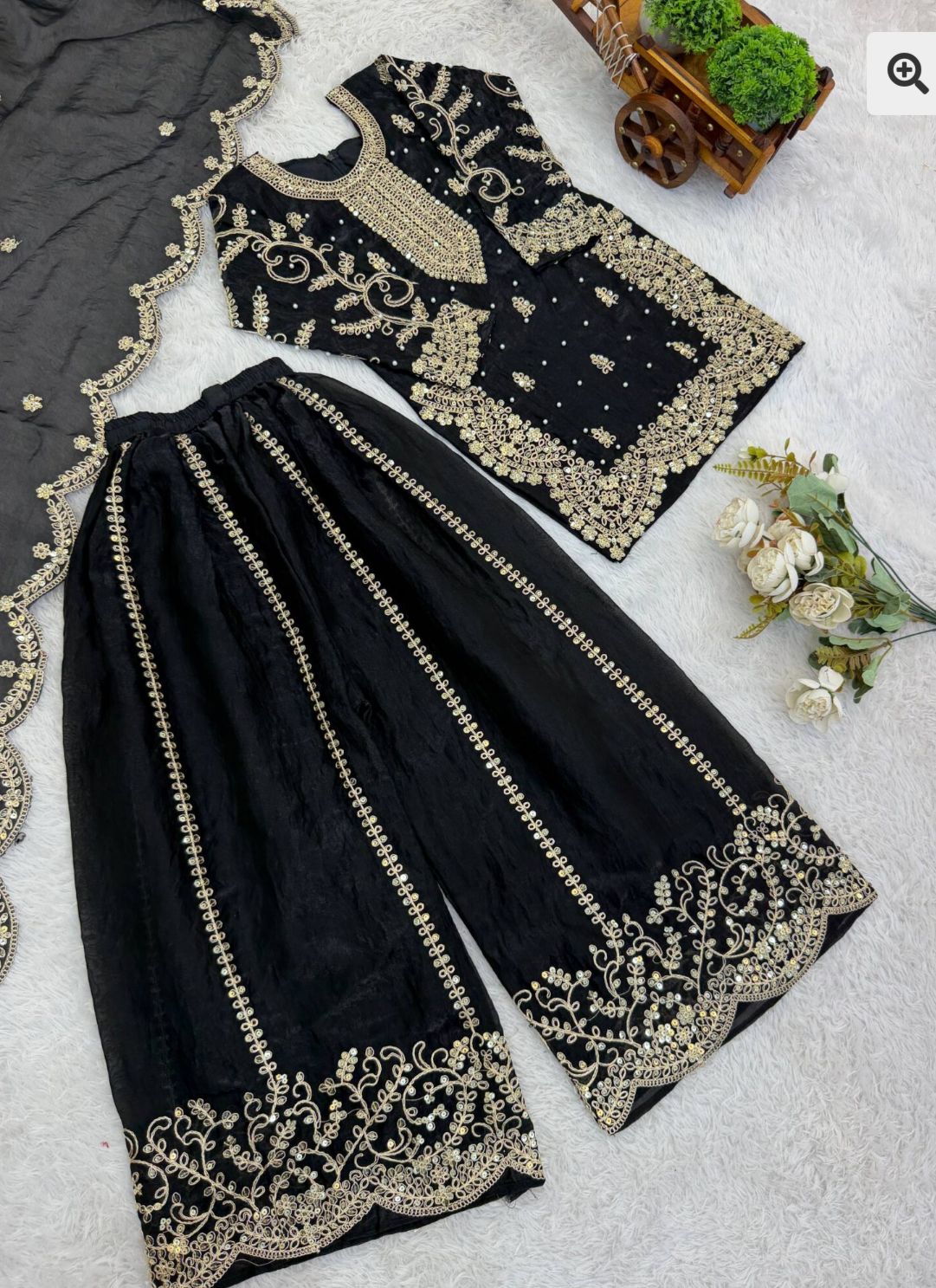 Black Embroidered Work Salwar Suit For Kid in Germany