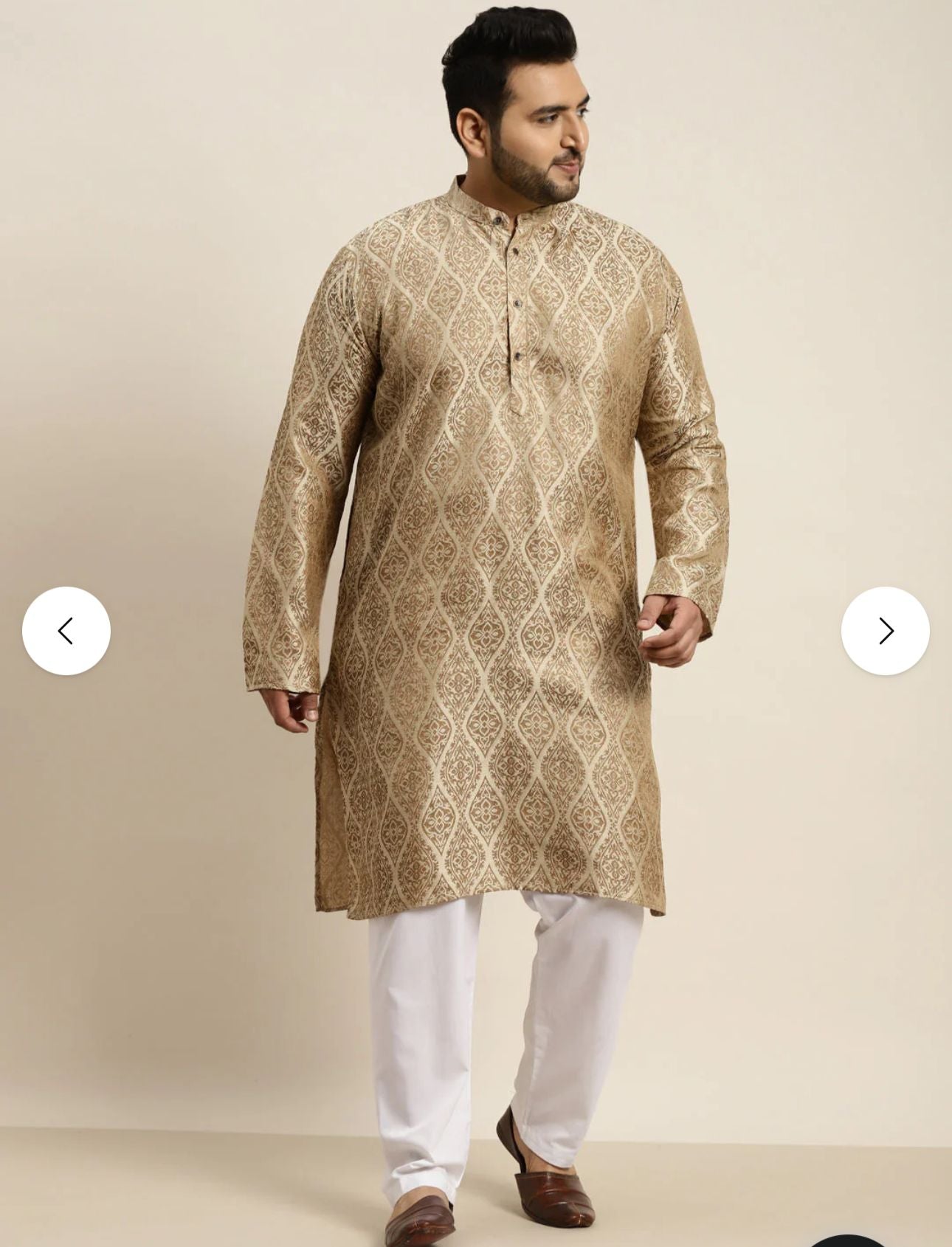 Men's Jacquard Silk Beige & Gold Kurta with Pyjama in Berlin