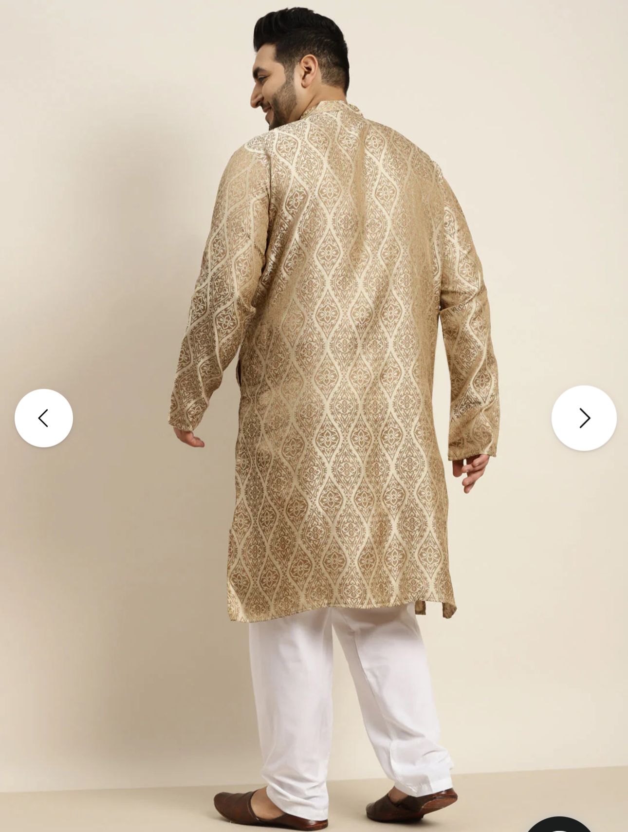 Men's Jacquard Silk Beige & Gold Kurta with Pyjama in Berlin