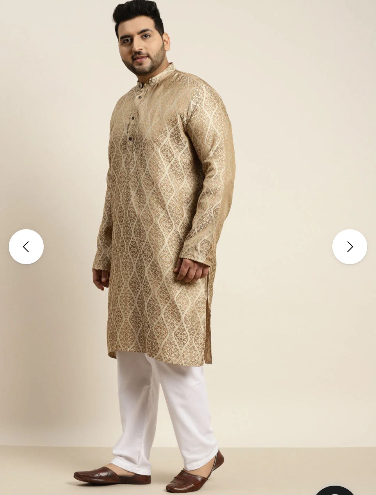 Men's Jacquard Silk Beige & Gold Kurta with Pyjama in Berlin