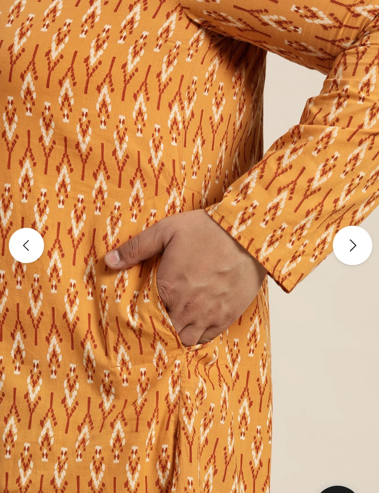 Men's Cotton Mustard and Cream Printed Only Long Kurta in Germany