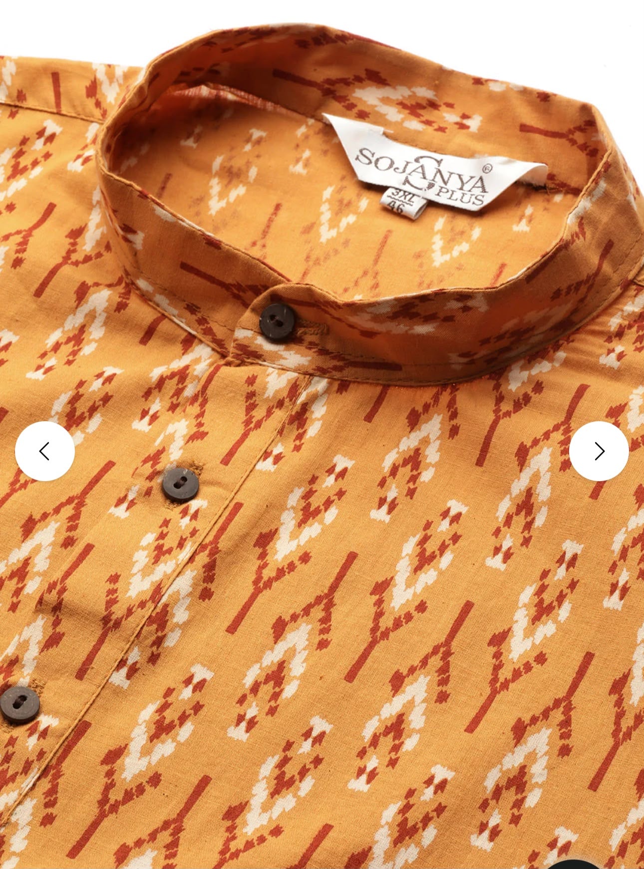 Men's Cotton Mustard and Cream Printed Only Long Kurta in Germany