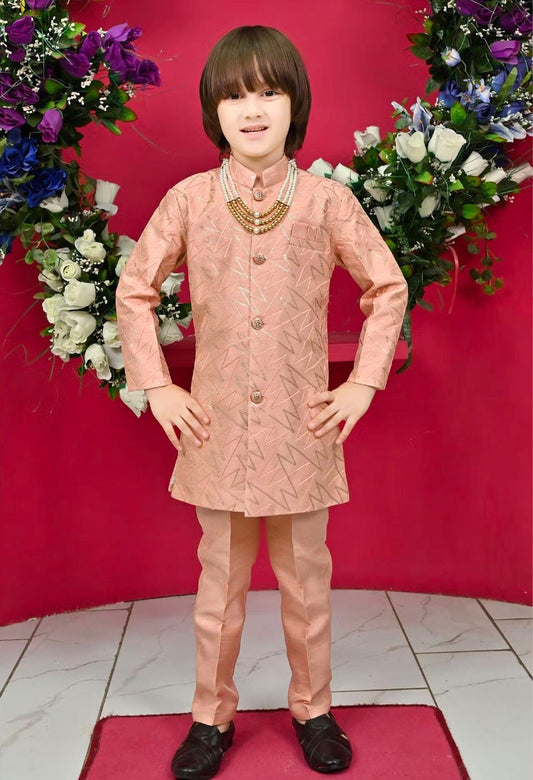 Kids Jacquard Sequined Sherwani and Pant with Mala in Berlin