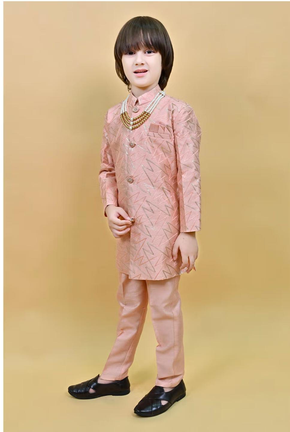 Kids Jacquard Sequined Sherwani and Pant with Mala in Berlin