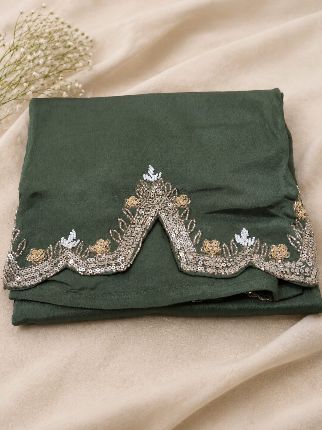 Deep Bottle Green Silk-Blend Embroidered Kurta Palazzo Set with Dupatta in Germany
