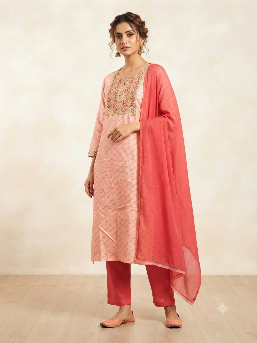 Ethnic Motifs Embroidered Straight Kurta Set with Pants & Dupatta in Germany