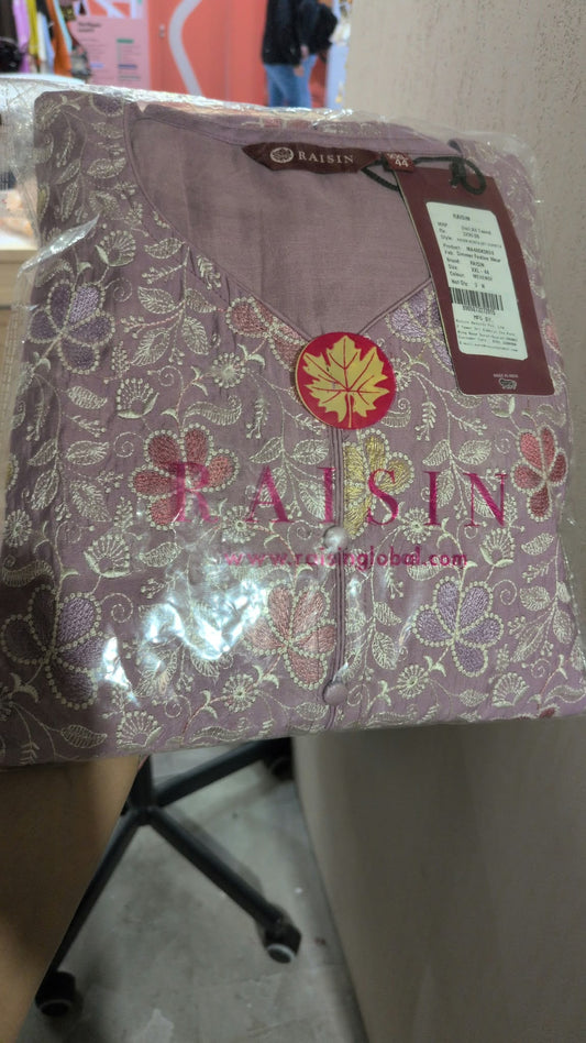 Lavender Floral Print Straight Kurta Set with Palazzo and Dupatta embroidery and fabric detail - Neha Couture Indian Fashion