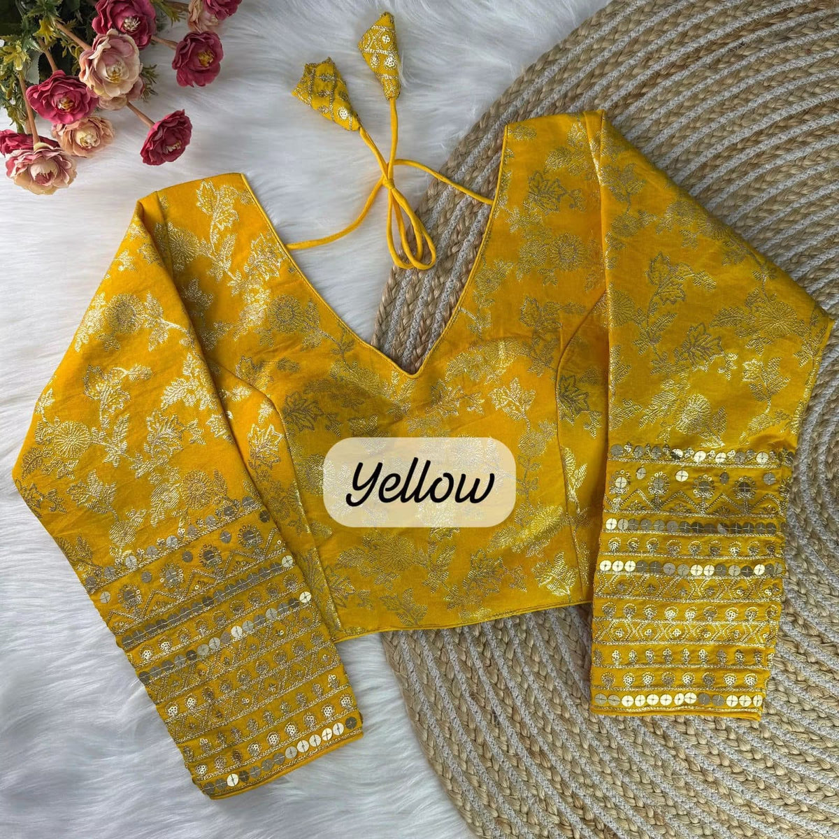Dola Silk Full Sleeve Readymade Blouse pattern and texture view - Neha Couture Berlin