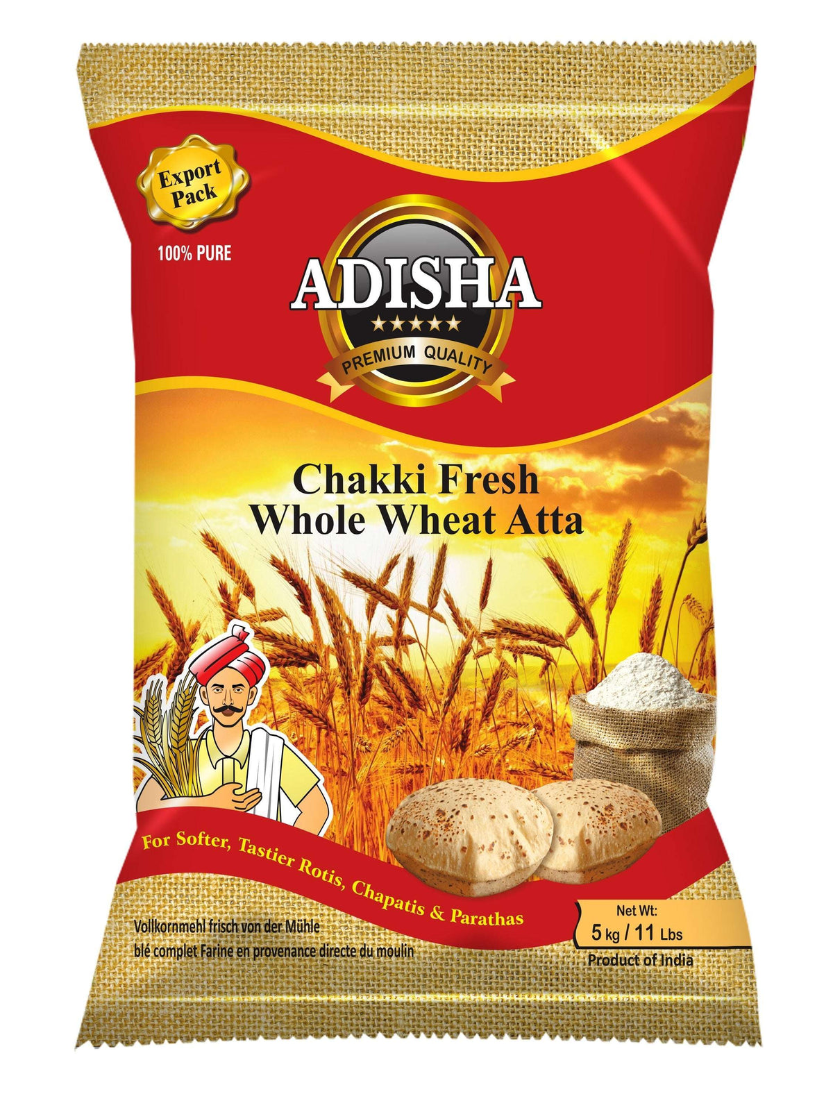 Adisha Lokwan Chakki Fresh Aata 5kg (Export Pack)