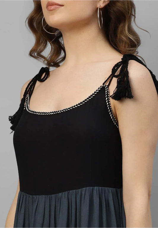 Lace Embellished Rayon Tiered Dress embroidery and fabric detail - Neha Couture Indian Fashion
