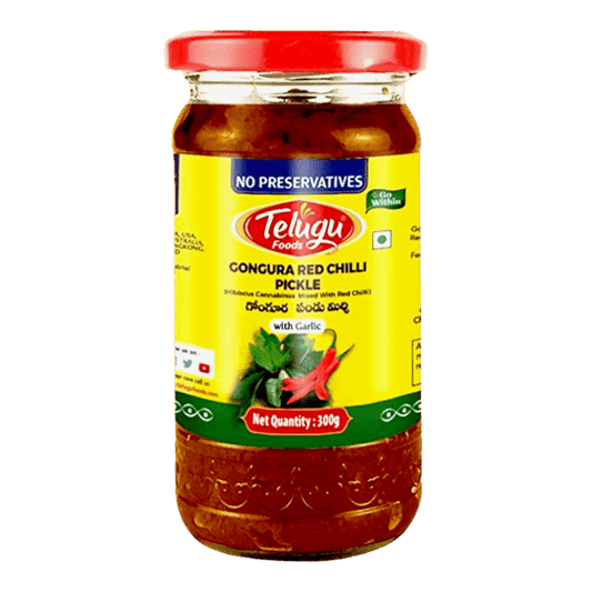 Telugu Foods Gongura Red chilli Pickle (with garlic) 300g